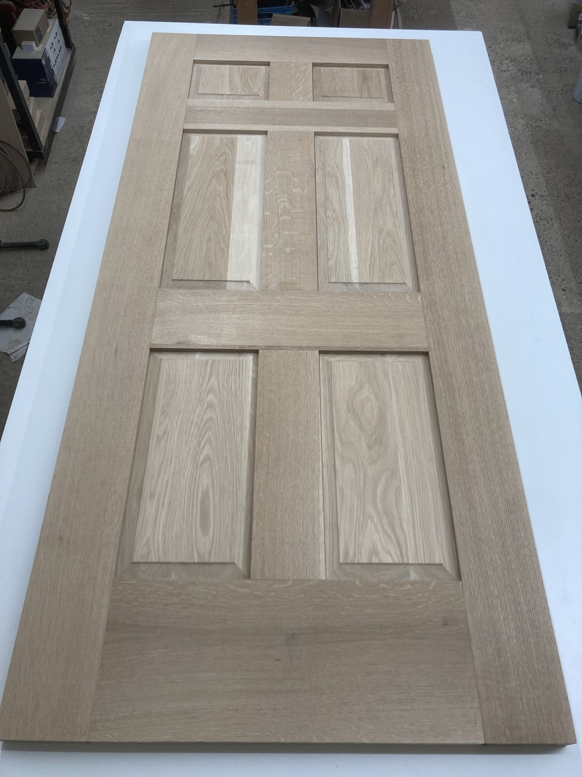 Custom white oak door under construction