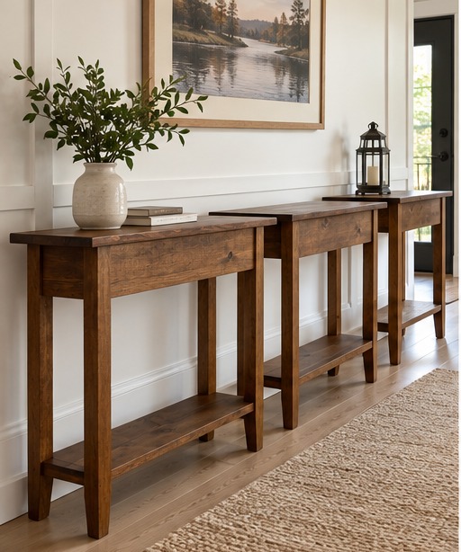 Handcrafted small table with lower shelf
